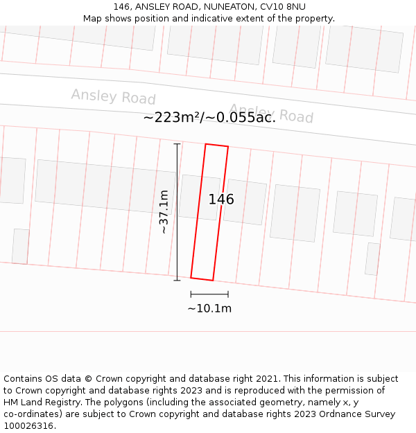 146, ANSLEY ROAD, NUNEATON, CV10 8NU: Plot and title map