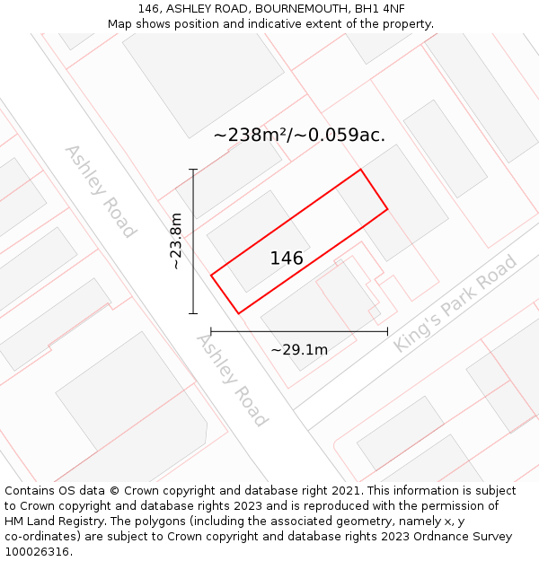 146, ASHLEY ROAD, BOURNEMOUTH, BH1 4NF: Plot and title map