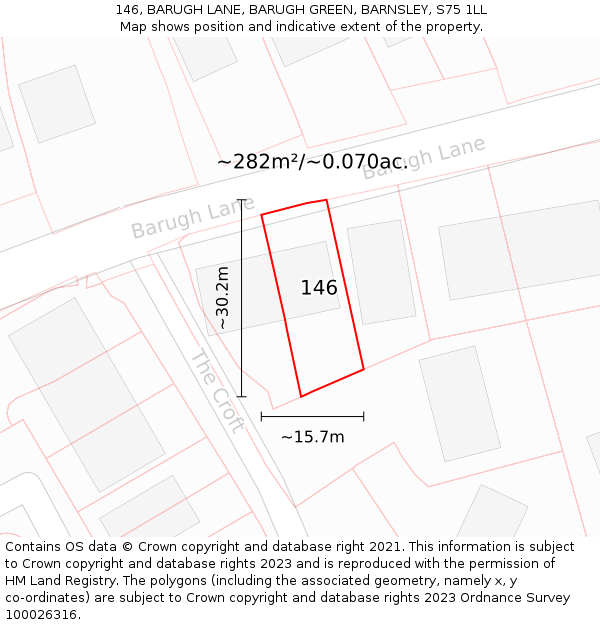 146, BARUGH LANE, BARUGH GREEN, BARNSLEY, S75 1LL: Plot and title map