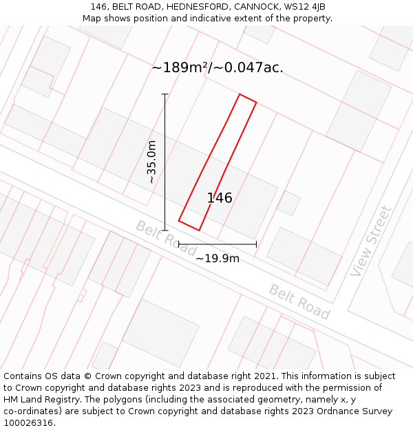 146, BELT ROAD, HEDNESFORD, CANNOCK, WS12 4JB: Plot and title map