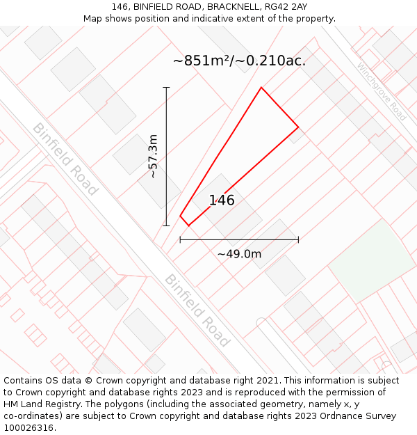 146, BINFIELD ROAD, BRACKNELL, RG42 2AY: Plot and title map