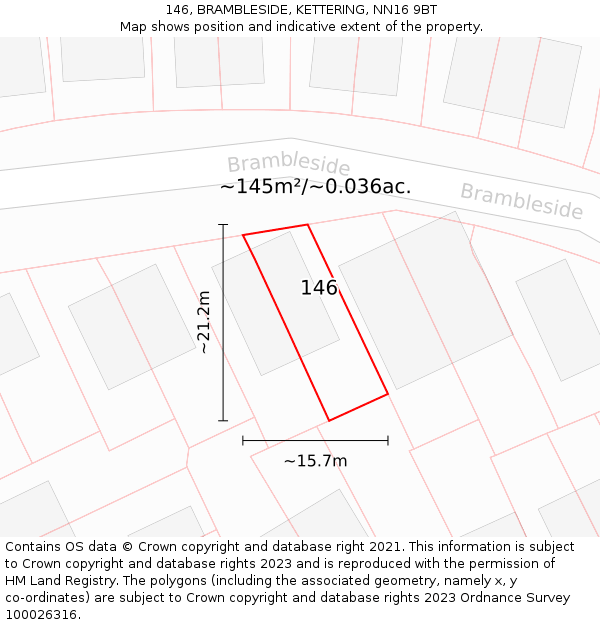 146, BRAMBLESIDE, KETTERING, NN16 9BT: Plot and title map