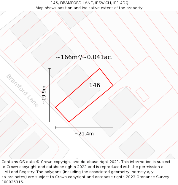 146, BRAMFORD LANE, IPSWICH, IP1 4DQ: Plot and title map