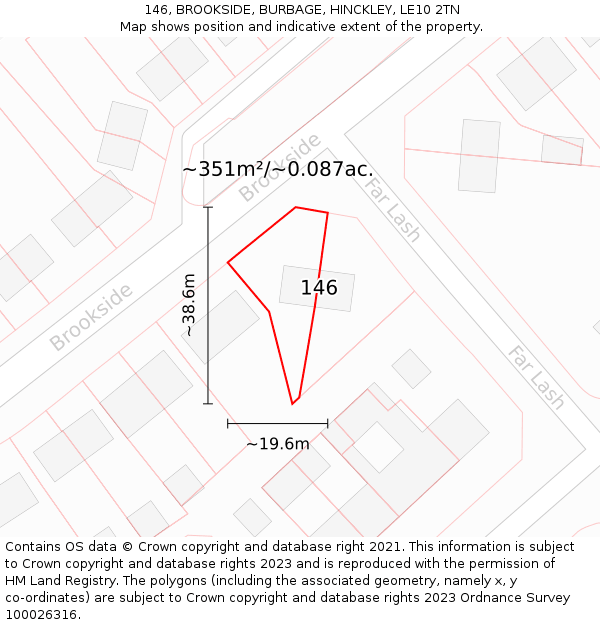 146, BROOKSIDE, BURBAGE, HINCKLEY, LE10 2TN: Plot and title map