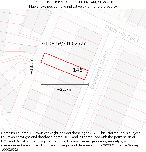 146, BRUNSWICK STREET, CHELTENHAM, GL50 4HB: Plot and title map