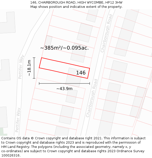 146, CHAIRBOROUGH ROAD, HIGH WYCOMBE, HP12 3HW: Plot and title map