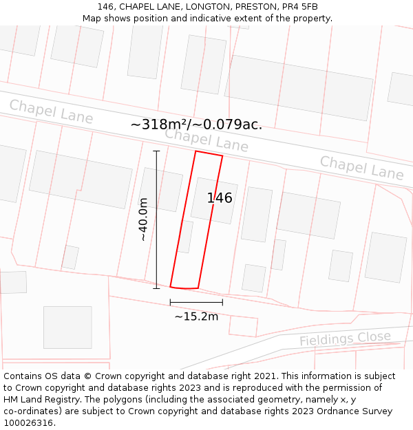 146, CHAPEL LANE, LONGTON, PRESTON, PR4 5FB: Plot and title map