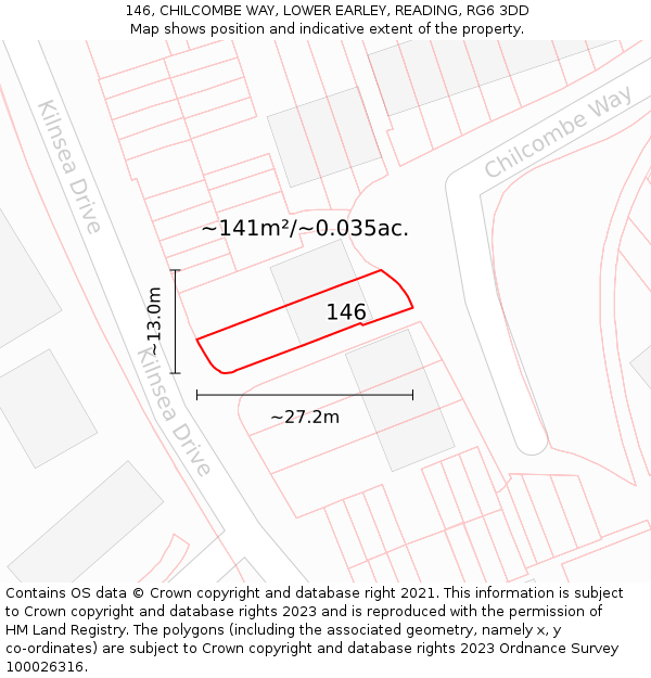 146, CHILCOMBE WAY, LOWER EARLEY, READING, RG6 3DD: Plot and title map