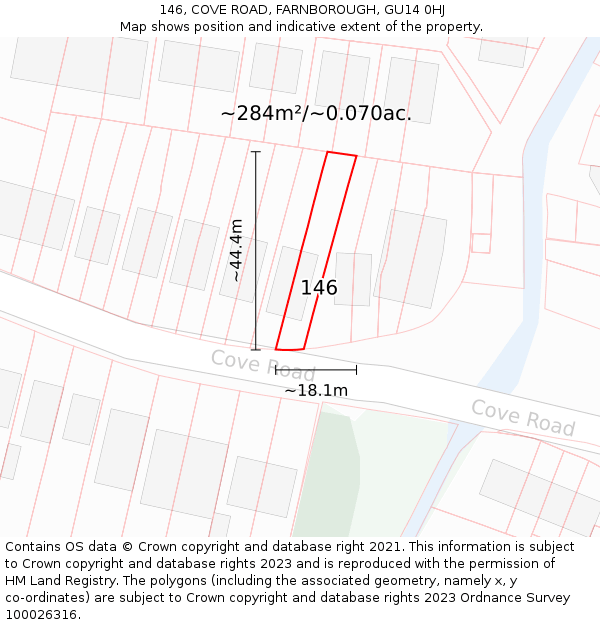 146, COVE ROAD, FARNBOROUGH, GU14 0HJ: Plot and title map