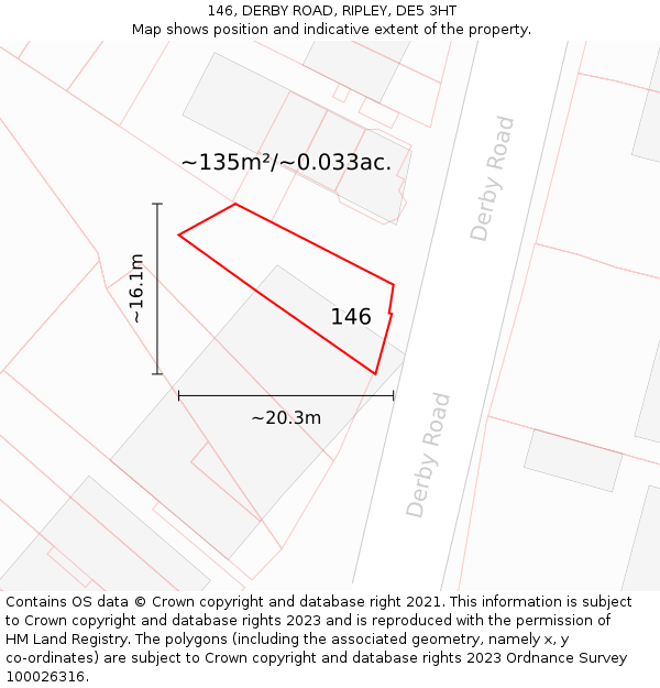 146, DERBY ROAD, RIPLEY, DE5 3HT: Plot and title map