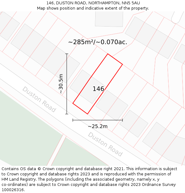 146, DUSTON ROAD, NORTHAMPTON, NN5 5AU: Plot and title map