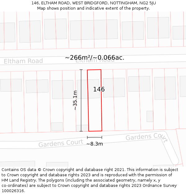 146, ELTHAM ROAD, WEST BRIDGFORD, NOTTINGHAM, NG2 5JU: Plot and title map