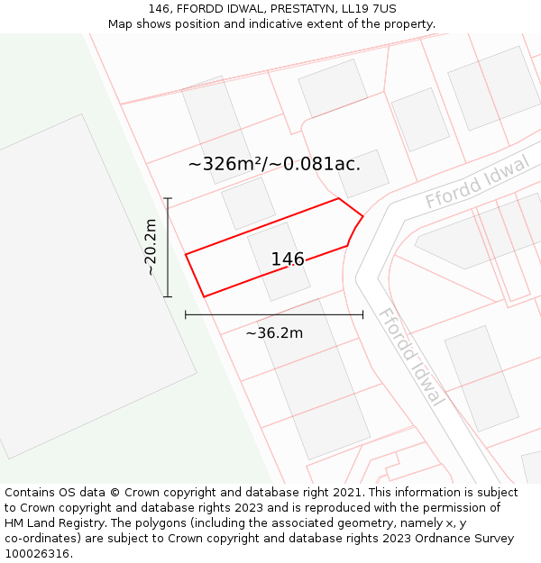 146, FFORDD IDWAL, PRESTATYN, LL19 7US: Plot and title map