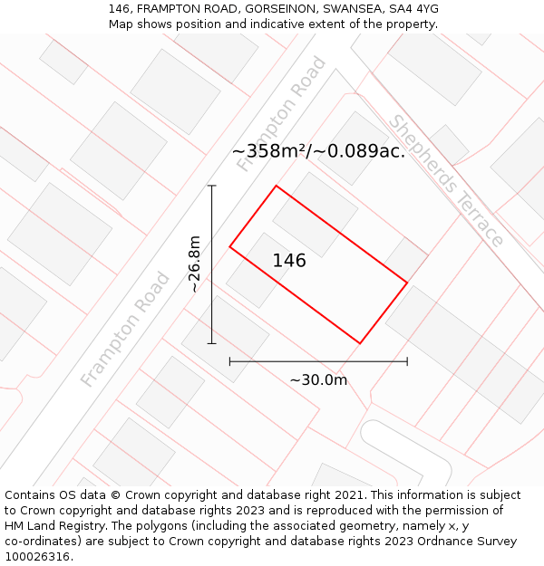 146, FRAMPTON ROAD, GORSEINON, SWANSEA, SA4 4YG: Plot and title map