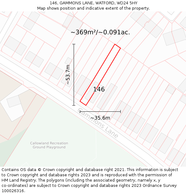 146, GAMMONS LANE, WATFORD, WD24 5HY: Plot and title map