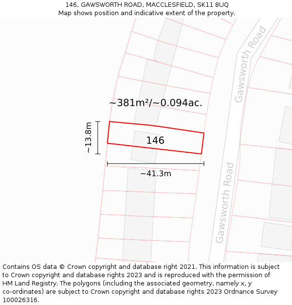 146, GAWSWORTH ROAD, MACCLESFIELD, SK11 8UQ: Plot and title map