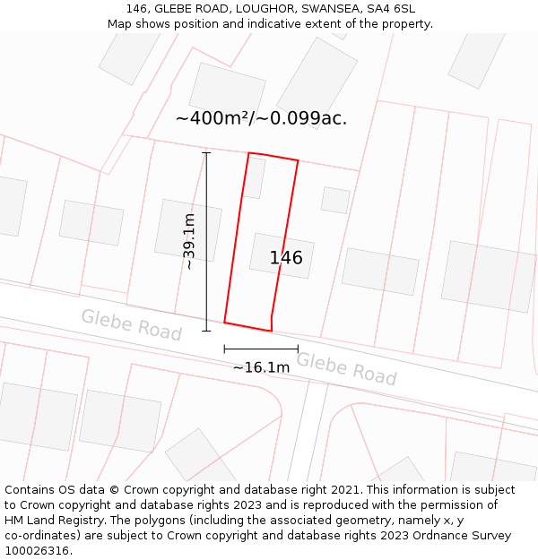 146, GLEBE ROAD, LOUGHOR, SWANSEA, SA4 6SL: Plot and title map