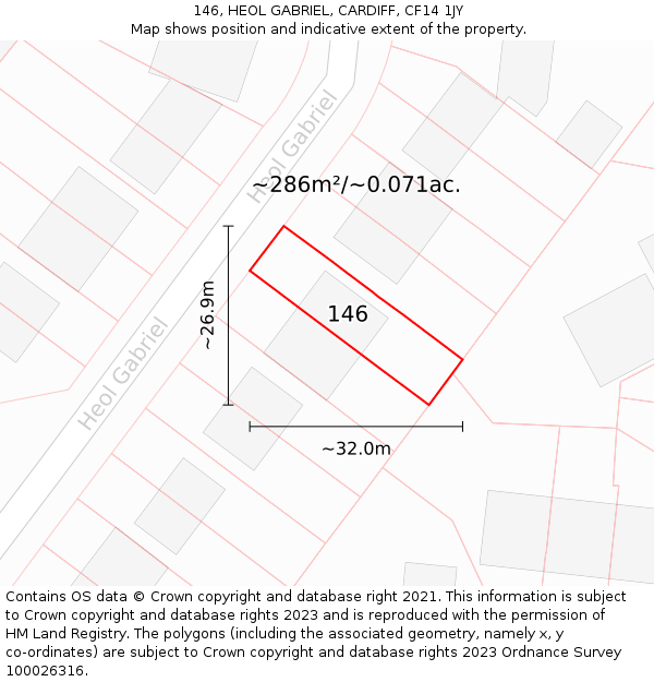 146, HEOL GABRIEL, CARDIFF, CF14 1JY: Plot and title map