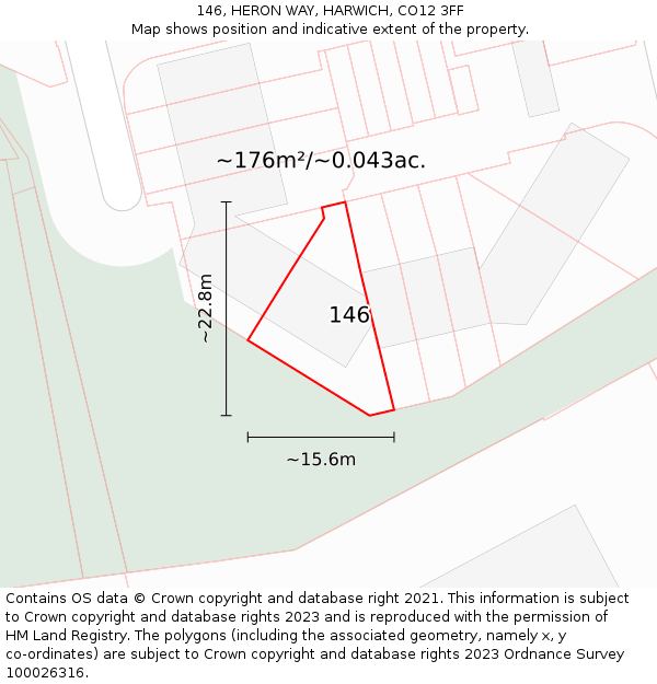 146, HERON WAY, HARWICH, CO12 3FF: Plot and title map