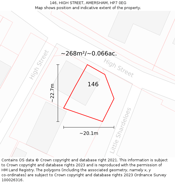 146, HIGH STREET, AMERSHAM, HP7 0EG: Plot and title map