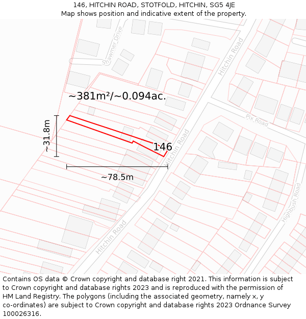 146, HITCHIN ROAD, STOTFOLD, HITCHIN, SG5 4JE: Plot and title map