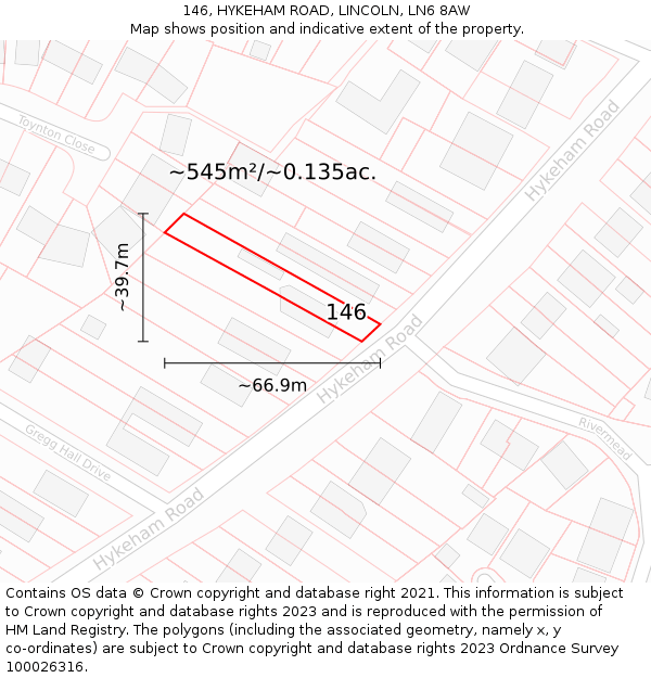 146, HYKEHAM ROAD, LINCOLN, LN6 8AW: Plot and title map