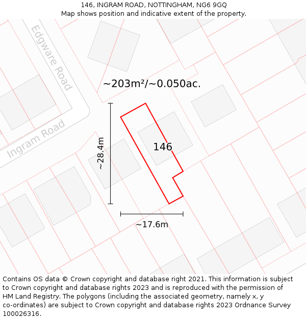 146, INGRAM ROAD, NOTTINGHAM, NG6 9GQ: Plot and title map