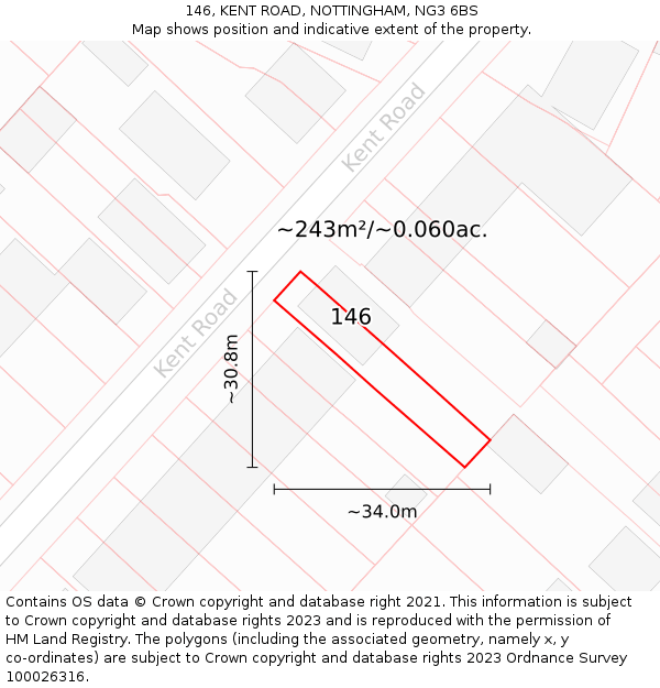 146, KENT ROAD, NOTTINGHAM, NG3 6BS: Plot and title map