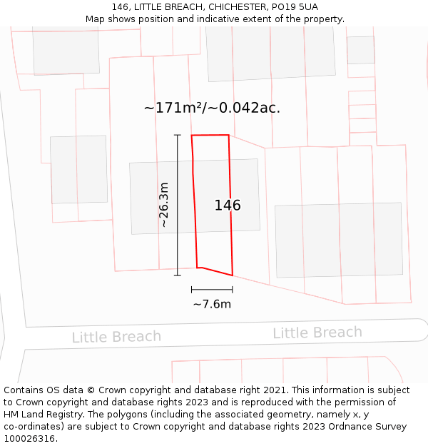 146, LITTLE BREACH, CHICHESTER, PO19 5UA: Plot and title map