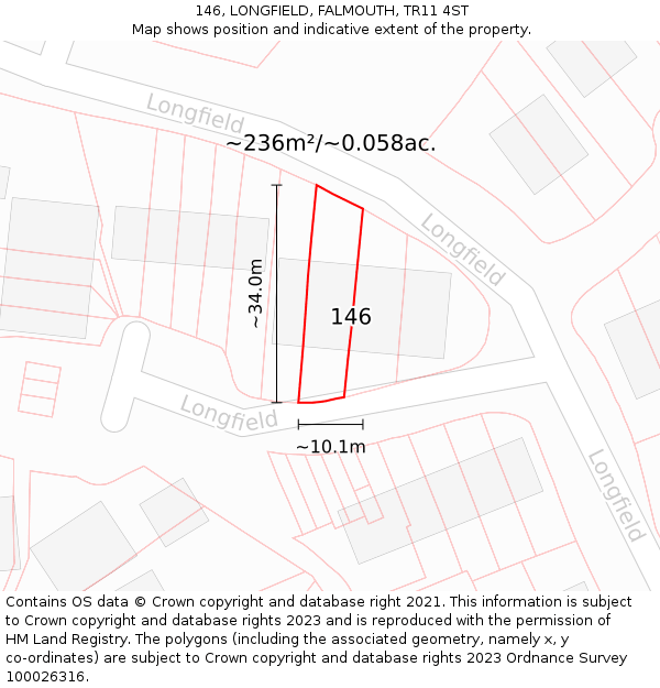 146, LONGFIELD, FALMOUTH, TR11 4ST: Plot and title map