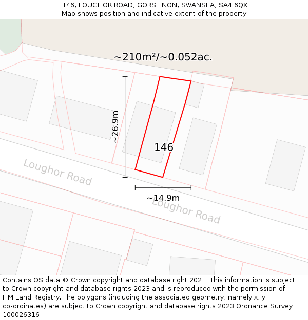 146, LOUGHOR ROAD, GORSEINON, SWANSEA, SA4 6QX: Plot and title map