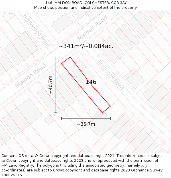 146, MALDON ROAD, COLCHESTER, CO3 3AY: Plot and title map