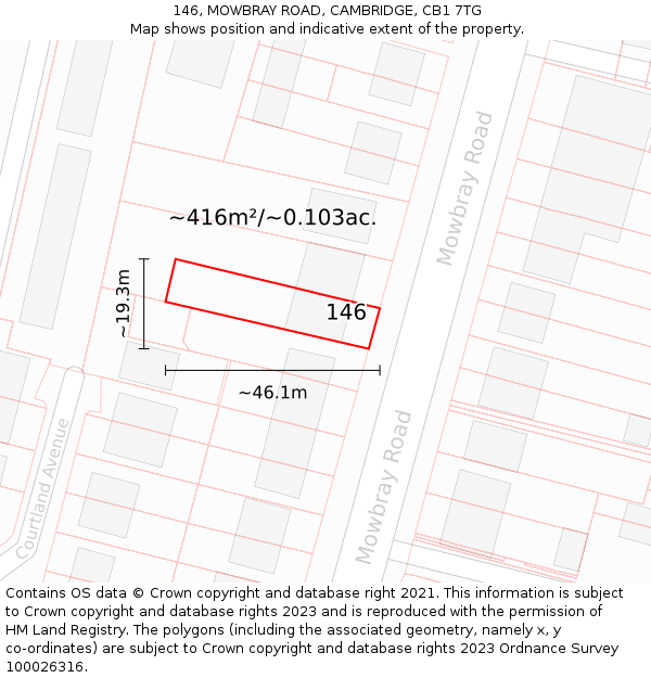 146, MOWBRAY ROAD, CAMBRIDGE, CB1 7TG: Plot and title map