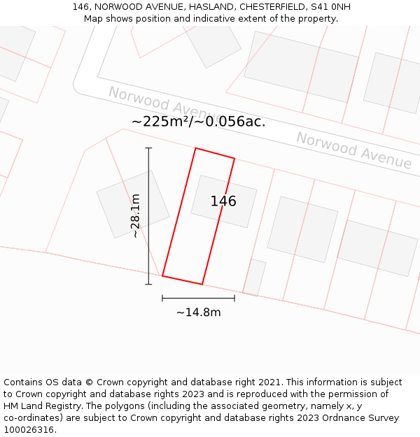 146, NORWOOD AVENUE, HASLAND, CHESTERFIELD, S41 0NH: Plot and title map