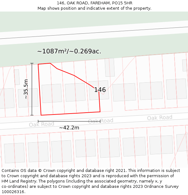 146, OAK ROAD, FAREHAM, PO15 5HR: Plot and title map