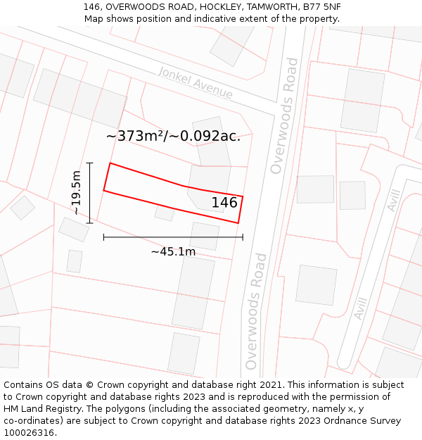 146, OVERWOODS ROAD, HOCKLEY, TAMWORTH, B77 5NF: Plot and title map