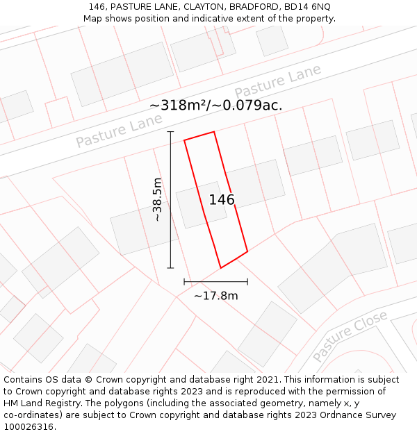 146, PASTURE LANE, CLAYTON, BRADFORD, BD14 6NQ: Plot and title map