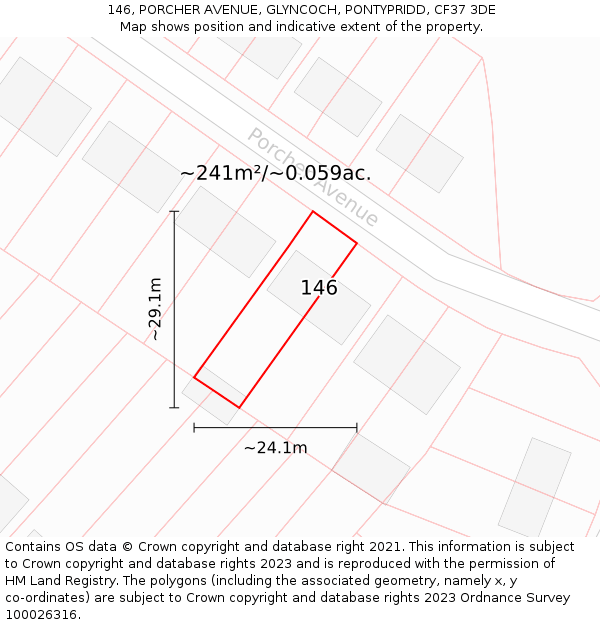 146, PORCHER AVENUE, GLYNCOCH, PONTYPRIDD, CF37 3DE: Plot and title map