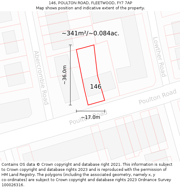 146, POULTON ROAD, FLEETWOOD, FY7 7AP: Plot and title map