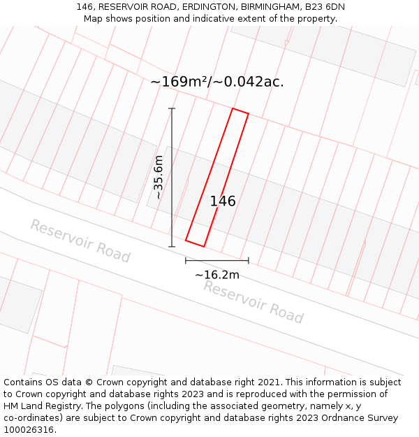 146, RESERVOIR ROAD, ERDINGTON, BIRMINGHAM, B23 6DN: Plot and title map