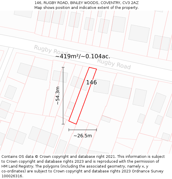 146, RUGBY ROAD, BINLEY WOODS, COVENTRY, CV3 2AZ: Plot and title map