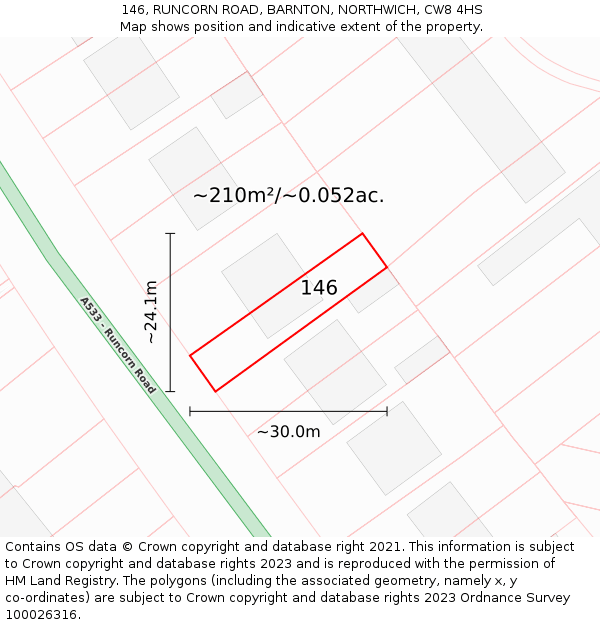 146, RUNCORN ROAD, BARNTON, NORTHWICH, CW8 4HS: Plot and title map