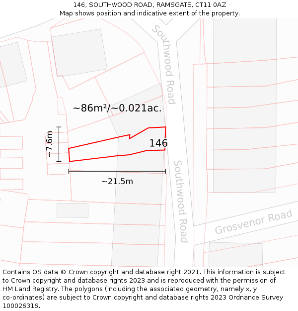 146, SOUTHWOOD ROAD, RAMSGATE, CT11 0AZ: Plot and title map