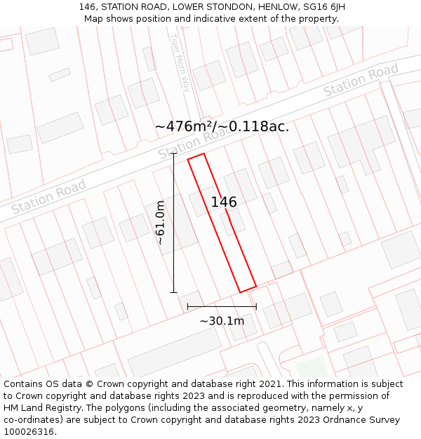 146, STATION ROAD, LOWER STONDON, HENLOW, SG16 6JH: Plot and title map