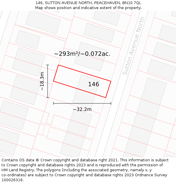 146, SUTTON AVENUE NORTH, PEACEHAVEN, BN10 7QL: Plot and title map