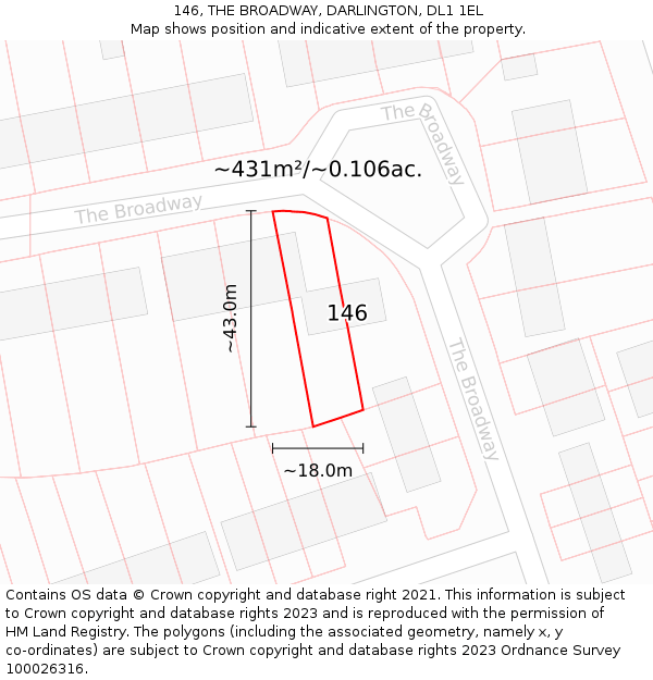 146, THE BROADWAY, DARLINGTON, DL1 1EL: Plot and title map