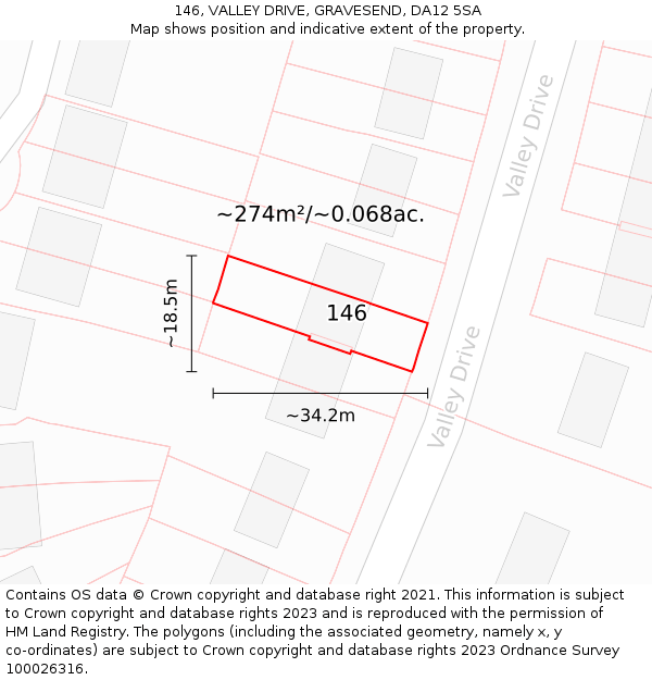 146, VALLEY DRIVE, GRAVESEND, DA12 5SA: Plot and title map