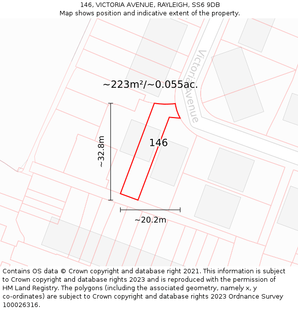 146, VICTORIA AVENUE, RAYLEIGH, SS6 9DB: Plot and title map