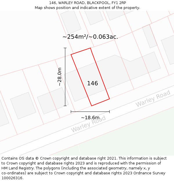 146, WARLEY ROAD, BLACKPOOL, FY1 2RP: Plot and title map