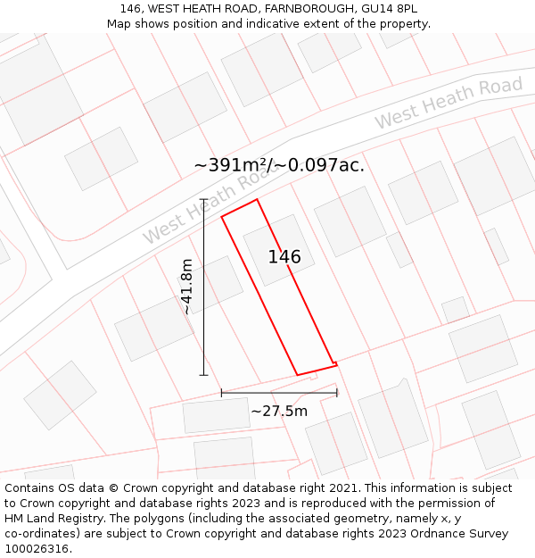 146, WEST HEATH ROAD, FARNBOROUGH, GU14 8PL: Plot and title map